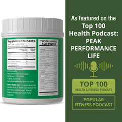 Peak Performance nutrition label highlights 19 amino acids for balanced nutrition