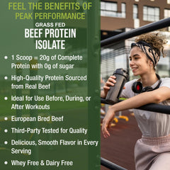 Peak Performance Beef Protein allergen-free badge emphasizes dairy-free and soy-free benefits