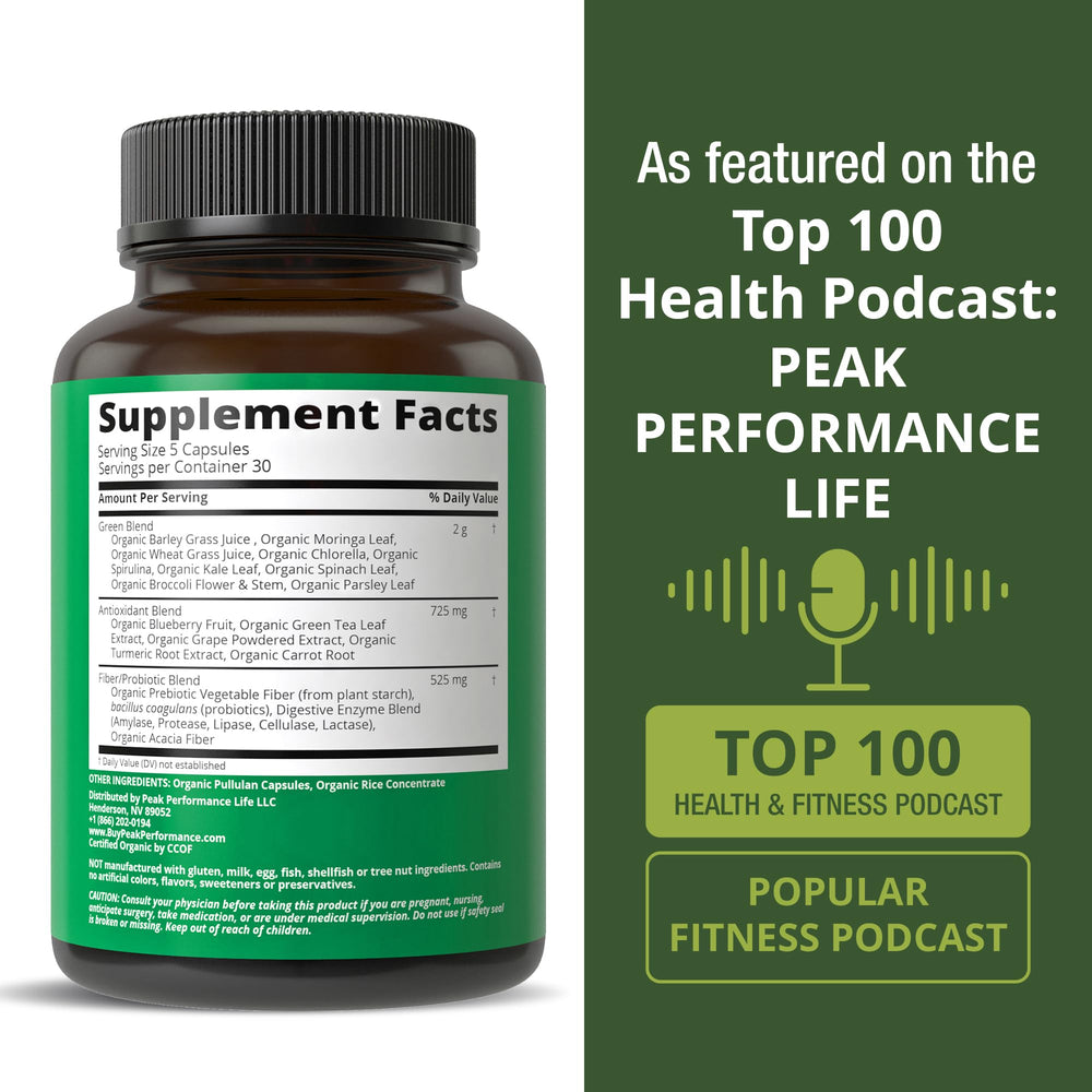 Peak Performance Probiotics closeup highlighting gut-supporting benefits.