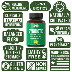 Peak Performance Synbiotic capsules in hand for on-the-go gut balance.