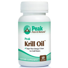 Peak Pure & Natural Peak Krill Oil bottle with easy-to-swallow softgels for daily support.