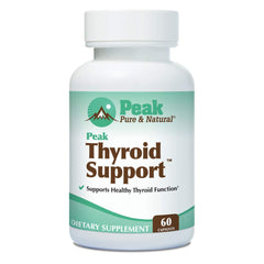 Peak Pure & Natural Thyroid Support bottle front showing branding and daily-use appeal.