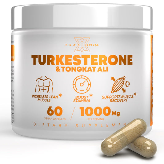 Peak Revival-X Turkesterone bottle pour signals potent pre-workout support.