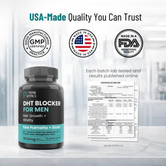 Peak Vitals DHT Blocker tablet held in hand on clean surface