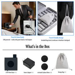Package contents include PeakBlen CPAP hose dryer with filters.