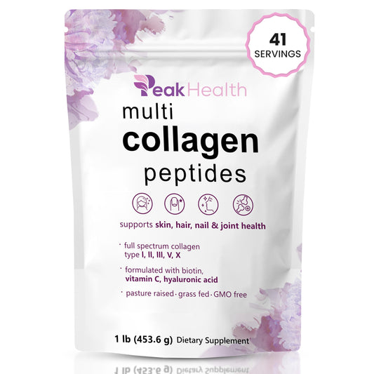 Peakhealth multi collagen powder tub shown for daily protein support