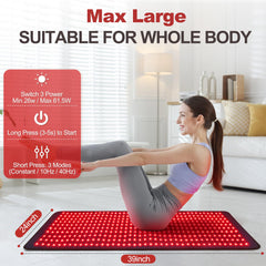 Pedete Red Light Therapy Mat on belly for torso coverage and comfort.