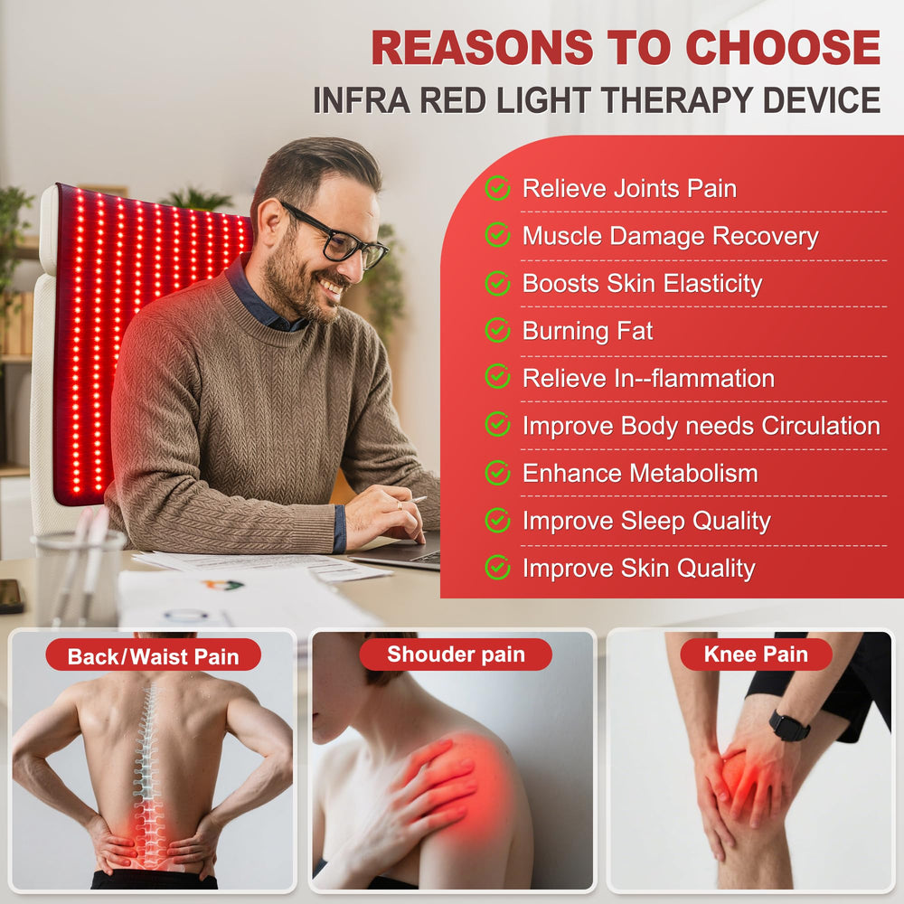 Pedete Red Light Therapy Mat on shoulder for upper-body warmth and ease.