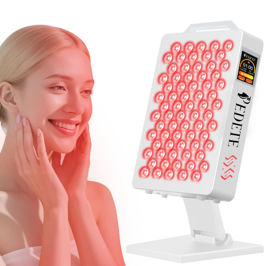 Pedete T70Z front panel lit for full-body red light therapy.