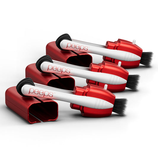 Peeps CarbonKlean bottle front, portable lens cleaning for on the go clarity.