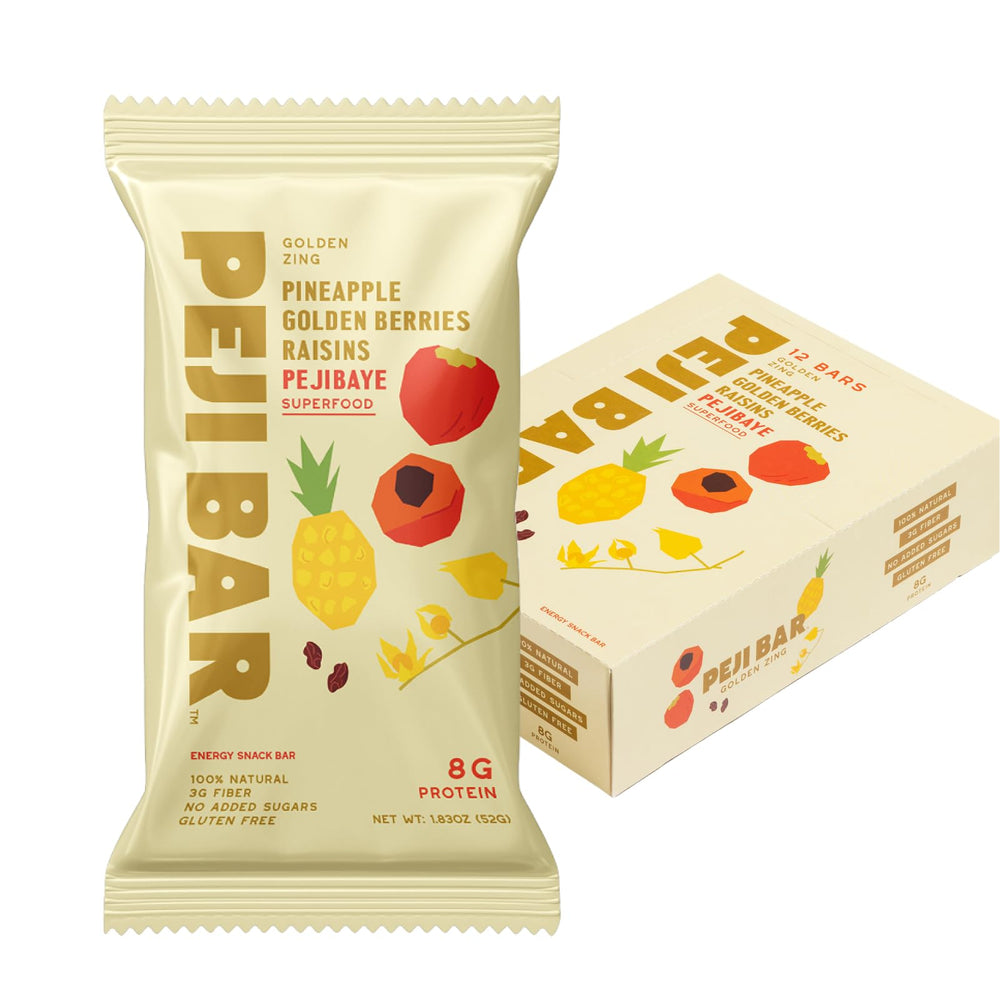 PEJI BAR packaging front with Golden Zing flavor and gluten-free convenience.