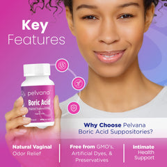 Pelvana boric acid suppositories applicators, easy nightly insertion.
