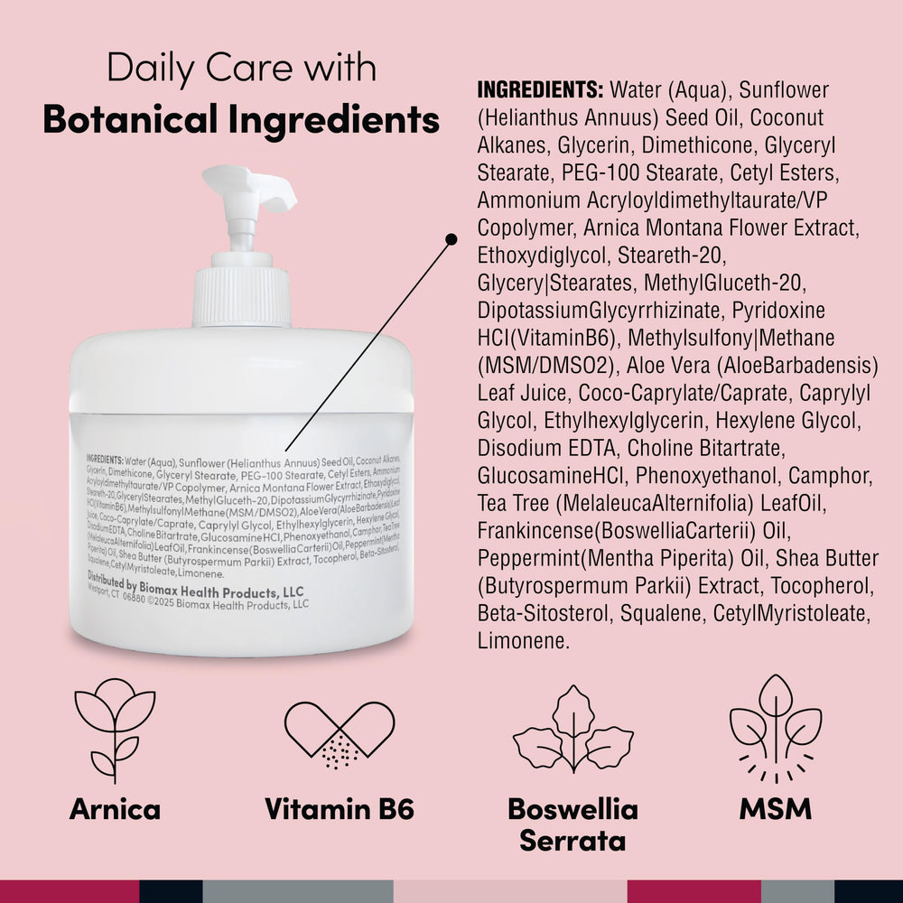 Penetrex Arnica Vitamin B6 MSM botanical blend highlights nourishing ingredients for joints.