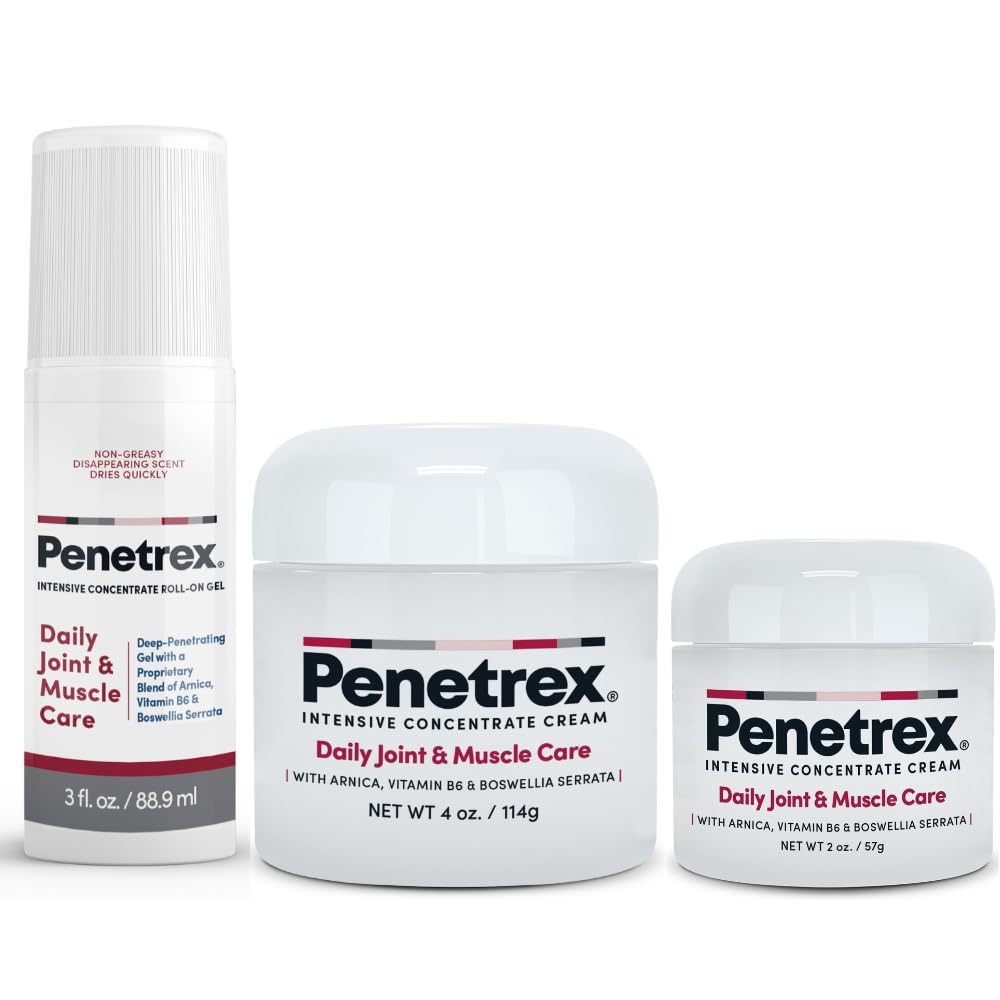 Penetrex trio packaging highlights a complete daily relief set for joints and muscles.