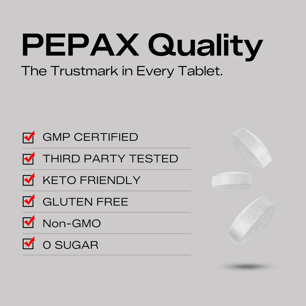 PEPAX natural energy tablets present keto-friendly, sugar-free energy without caffeine.