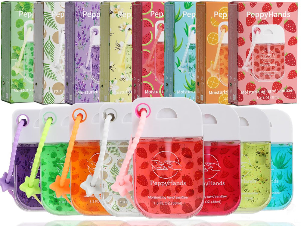 PeppyHands 8-pack hand sanitizer spray with keychain for travel convenience