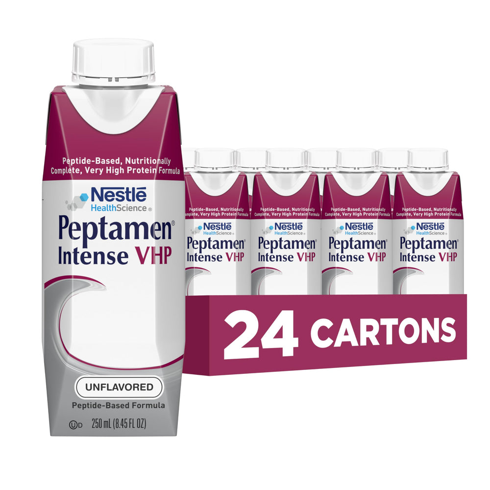 Peptamen Intense VHP unflavored 250ml carton front showing high-protein tube feeding attributes