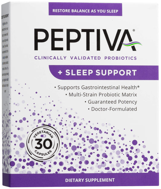 Peptiva bottle pour showing 26B CFU probiotic for daily digestive support.