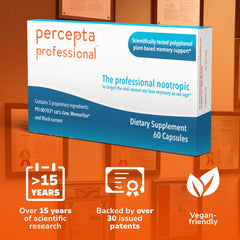 Percepta Professional Brain Supplement label close-up, highlighting brand details for informed use