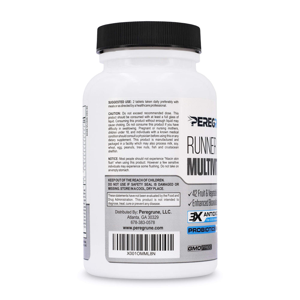 PEREGRUNE Runner Multivitamin tablets closeup of compact capsules.