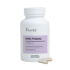 Perelel Daily Probiotic bottle front view showing 60 capsules for daily women's wellness.