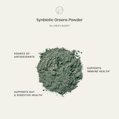 Green powder scoop and supplement bottle shown during morning routine, suitable for busy days.