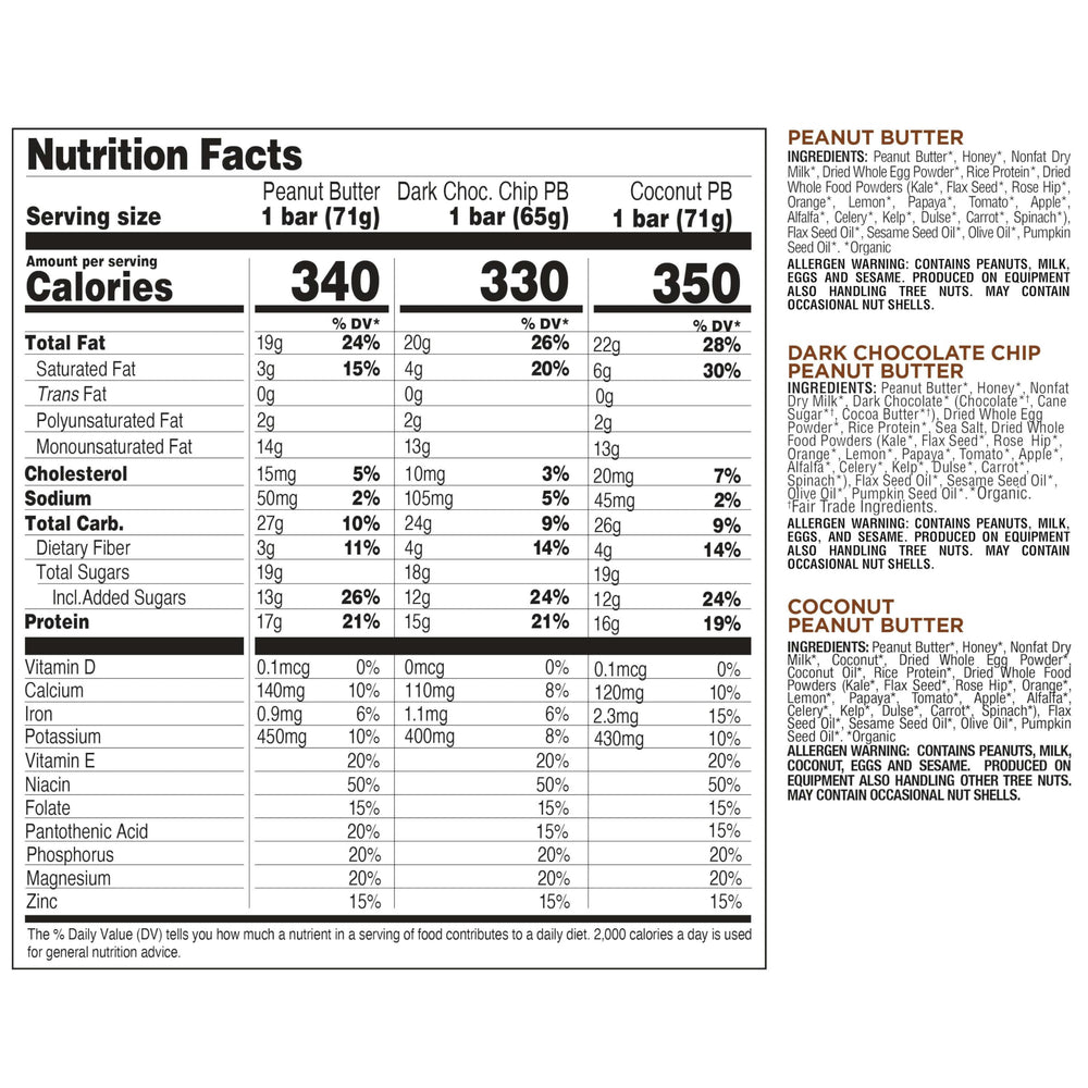 Perfect Bar Dark Chocolate Chip Peanut Butter, gluten-free and protein-rich.