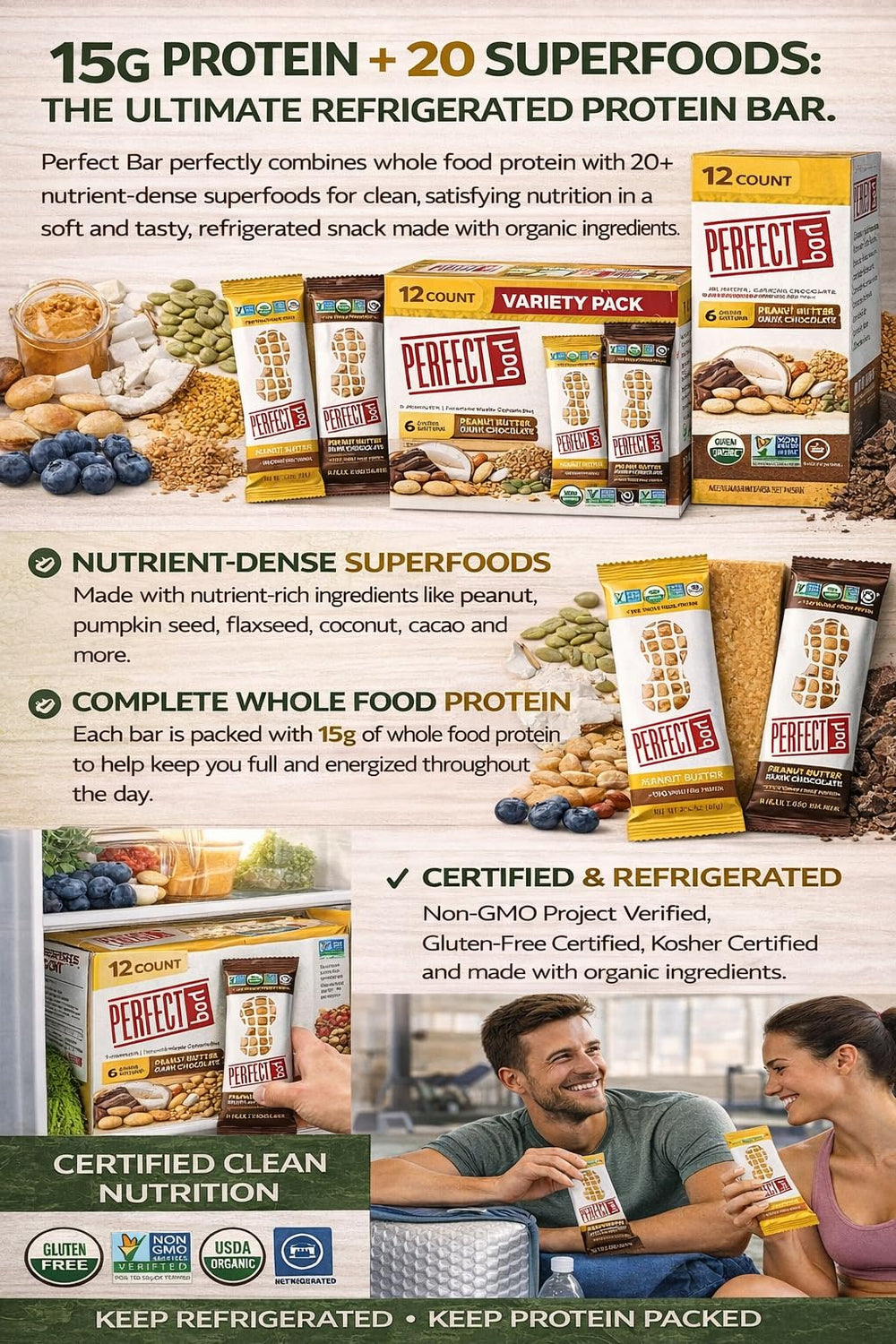 Perfect Bar refrigerated freshness emphasized on packaging.