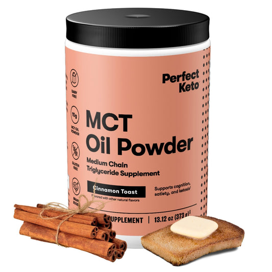 Perfect Keto 7g MCT Oil Powder bottle for keto non-dairy coffee creamer.