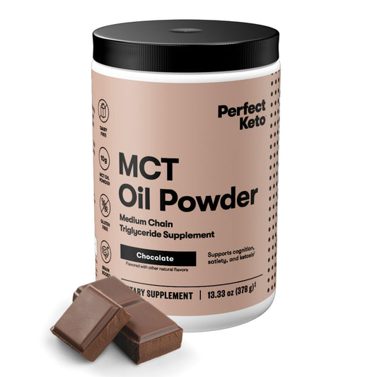 Perfect Keto 7g MCT oil powder bottle showing convenient energy support