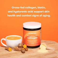 Perfect Keto Beauty + Sleep bottle with label emphasizing grass-fed collagen