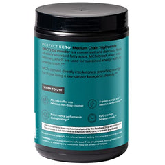 Perfect Keto MCT powder pouring into coffee for creamy keto fuel.