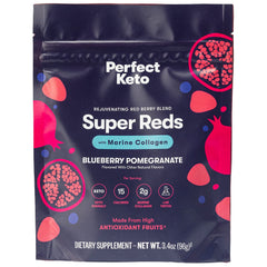 Perfect Keto Super Reds bottle pouring powder for quick daily energy