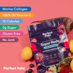 Scoop of Perfect Keto Super Reds in shaker for easy mix and daily energy