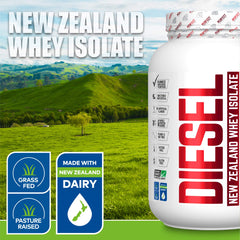 Diesel whey shake in a glass ideal for post-workout recovery.