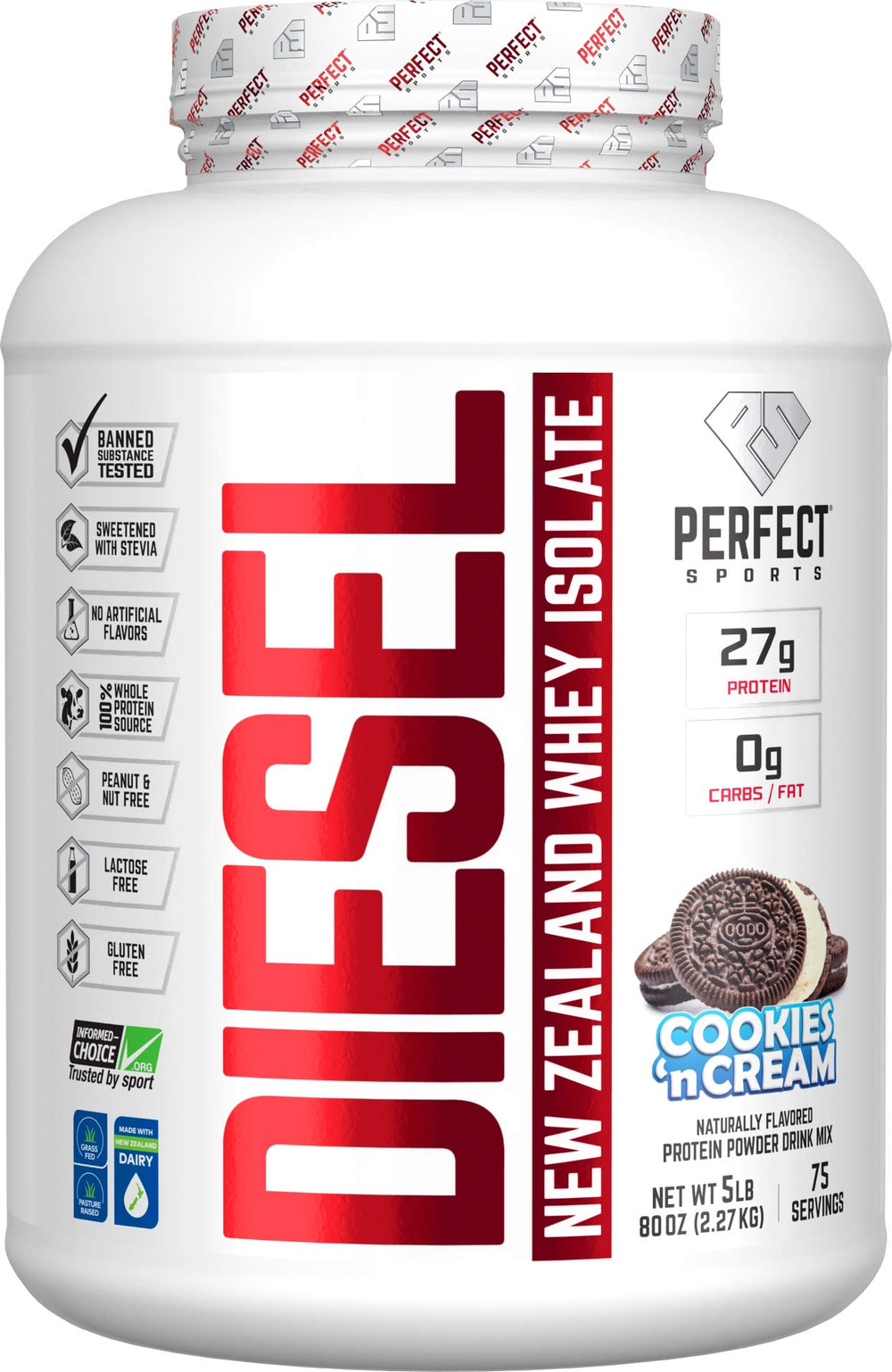 PERFECT SPORTS Diesel whey isolate Cookies 'N Cream pour delivers a smooth, high-protein shake