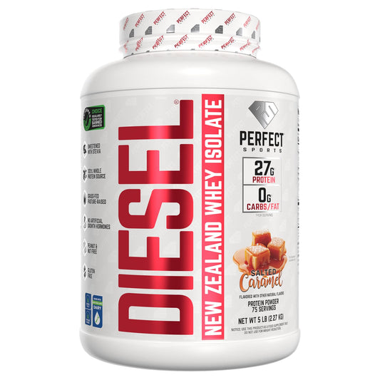 Perfect Sports Diesel salted caramel tub for post-workout protein boost