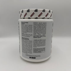 PERFECT SPORTS Essential Creatine label highlights vegan-friendly, gluten-free formulation.