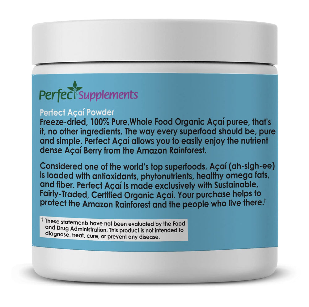 Perfect Supplements Acai Powder dispense-serve enables easy daily scooping.