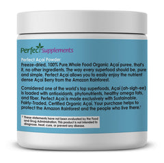 Perfect Supplements Acai Powder dispense-serve enables easy daily scooping.