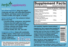 Perfect Supplements Perfect Acai Revive bottle pour shows antioxidant-rich blend supporting daily vitality.