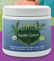 Perfect Supplements Aquatic Greens kitchen scene emphasizes plant-based nutrition options.