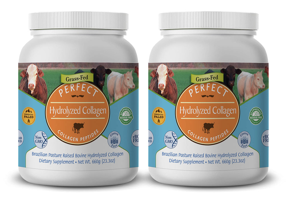 Perfect Supplements hydrolyzed collagen bottle showing all-natural formula for skin and joints