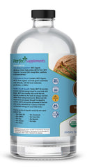 Perfect Supplements MCT Oil label closeup highlights organic coconut sourcing.