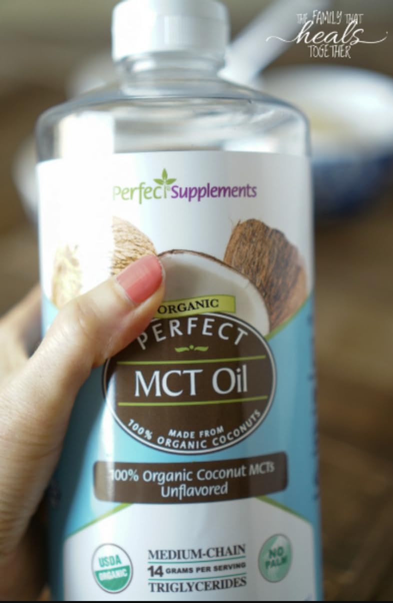Perfect Supplements MCT Oil unscented pour spout for versatile use in recipes.