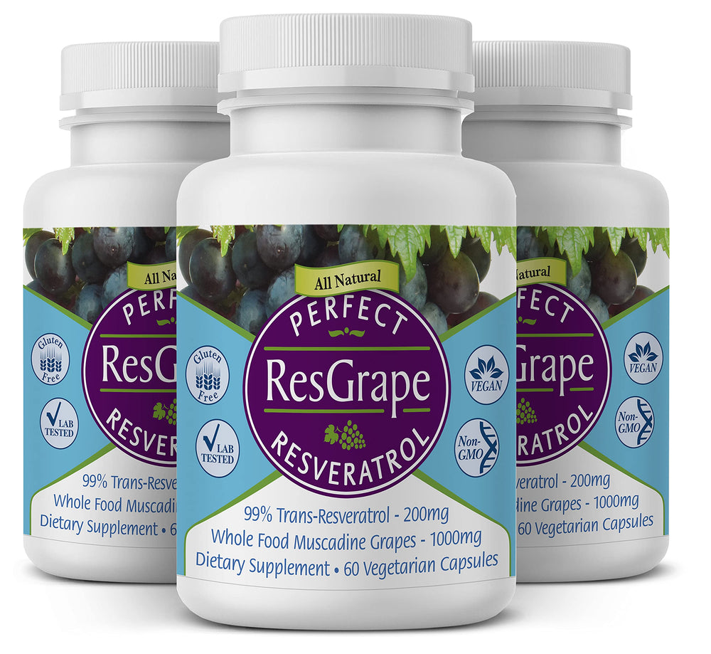 Perfect Supplements ResGrape bottle front for daily wellness with trans-resveratrol