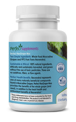 Close-up of Perfect ResGrape Max capsules highlighting 99% trans-resveratrol
