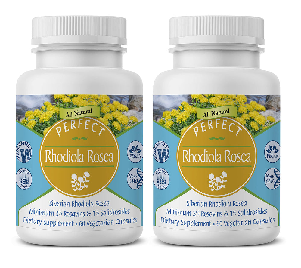 Perfect Supplements Rhodiola Rosea bottle front for potential energy support and daily focus.