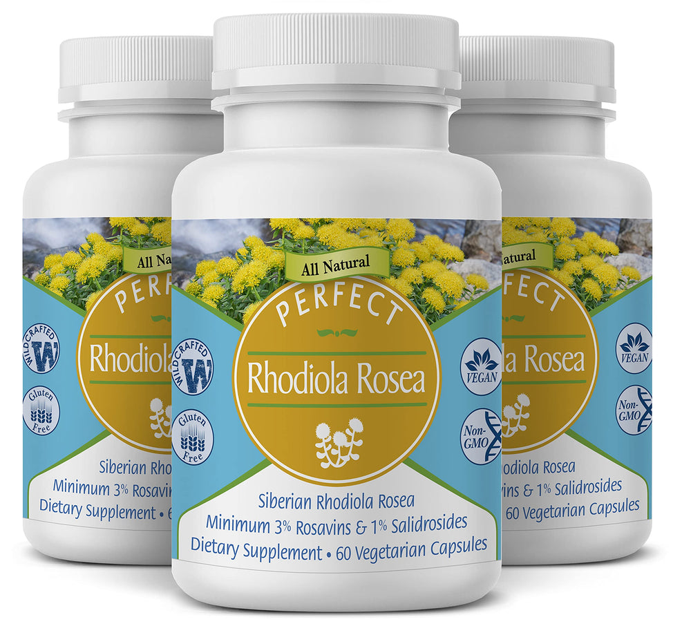Perfect Supplements Rhodiola Rosea bottle supports energy and focus.