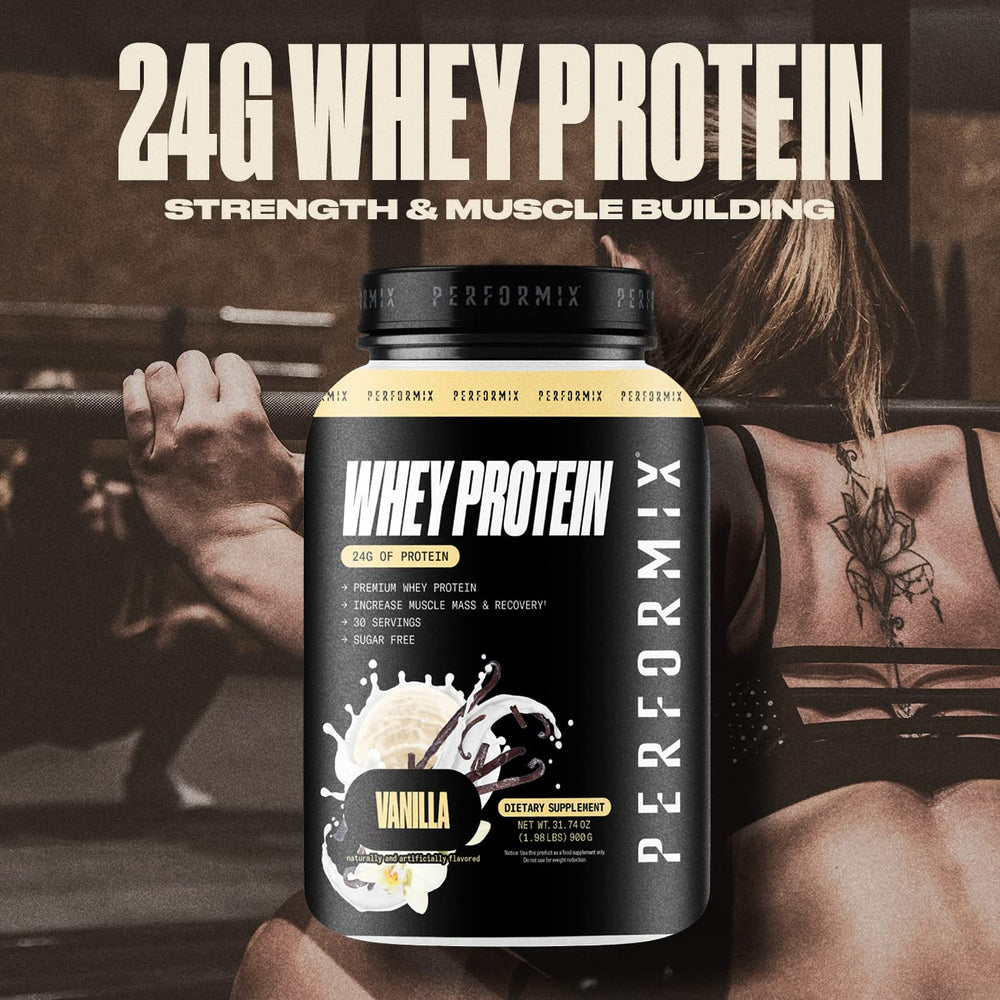 PERFORMIX whey protein scoop dissolves easily for post-workout recovery.